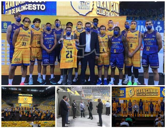 El alcalde de Telde y concejal de Deportes, en el acto de presentación de la nueva equipación del Herbalife/TA.